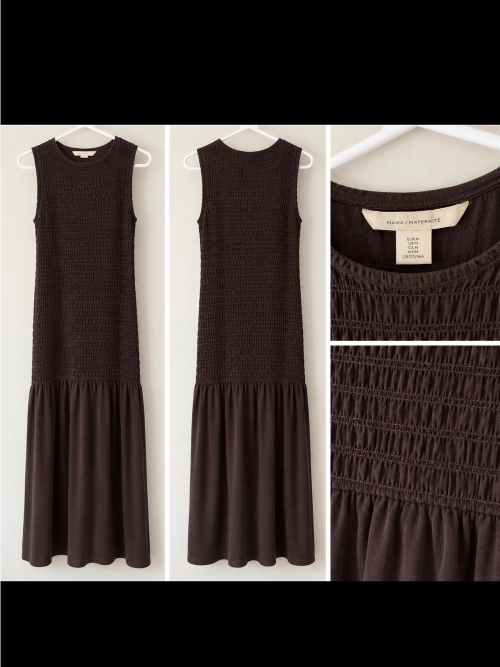 H&M Maternity Dark Brown Sleeveless Smocked Maxi Dress